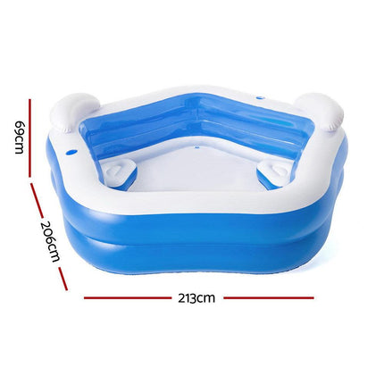 Bestway Kids Inflatable Pool Above Ground Pools Seat Cushions Cup Holder 213x206cm.
