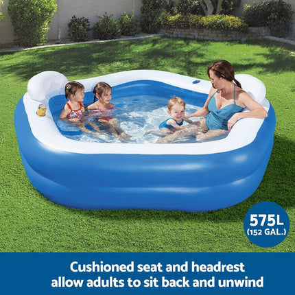 Bestway Kids Inflatable Pool Above Ground Pools Seat Cushions Cup Holder 213x206cm.