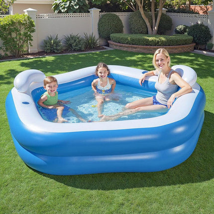 Bestway Kids Inflatable Pool Above Ground Pools Seat Cushions Cup Holder 213x206cm.