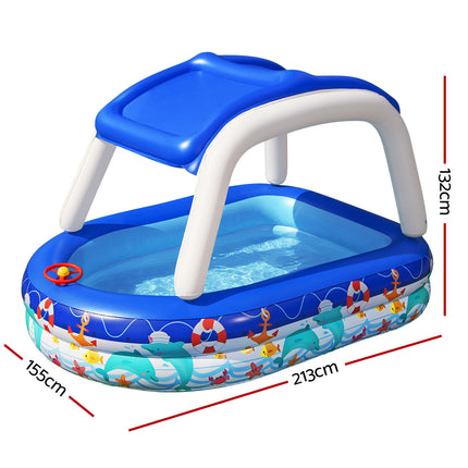 Bestway Kids Pool 213x155x132cm Inflatable Swimming w/ Canopy Play Pools 282L.
