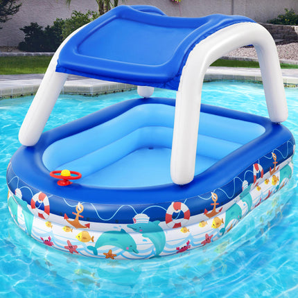 Bestway Kids Pool 213x155x132cm Inflatable Swimming w/ Canopy Play Pools 282L.