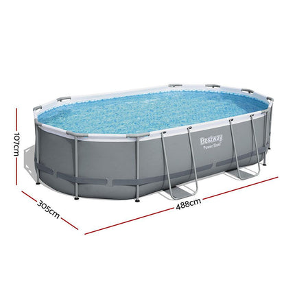 Bestway 488x305x107cm Swimming Pool Steel Frame Set w/ Pump Filter Ladder Cover.