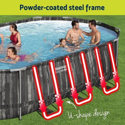 Bestway Swimming Pool Steel Frame Pool Set 6.1x3.66m w/ Filter Pump Ladder Cover.