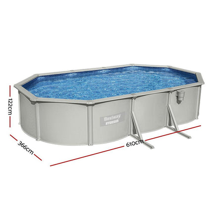 Bestway Swimming Pool 610 x 366cm Steel Frame Round Pool Set w/ Filter Ladder.