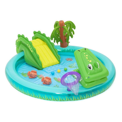 Bestway Kids Inflatable Splash Play Pool with Slide Ball Crocodile Fishing Net.