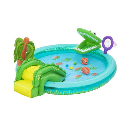 Bestway Kids Inflatable Splash Play Pool with Slide Ball Crocodile Fishing Net.