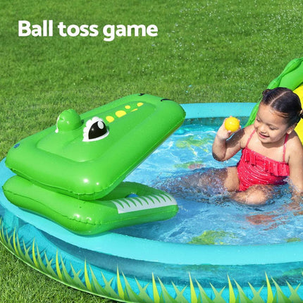 Bestway Kids Inflatable Splash Play Pool with Slide Ball Crocodile Fishing Net.