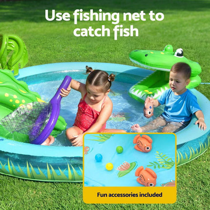 Bestway Kids Inflatable Splash Play Pool with Slide Ball Crocodile Fishing Net.