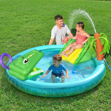 Bestway Kids Inflatable Splash Play Pool with Slide Ball Crocodile Fishing Net.