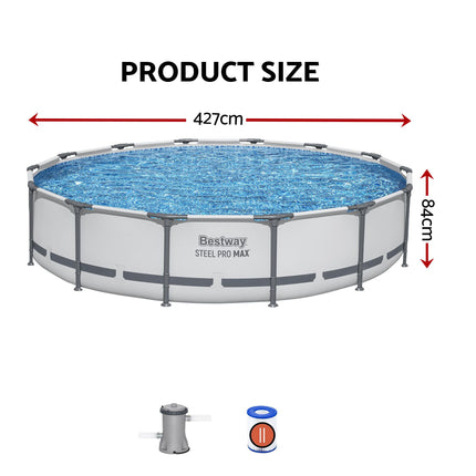 Bestway 427CM Swimming Pools Steel Above Ground Round Backyard Pool Set White