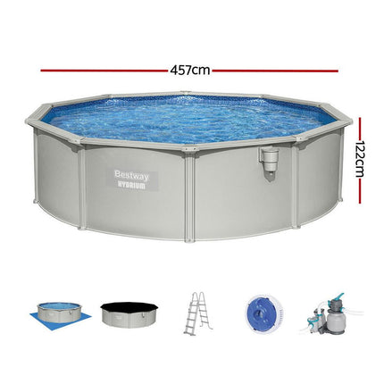 Bestway Swimming Pool Steel Frame Round Pool Set 457cm w/ Filter Ladder 17430L.