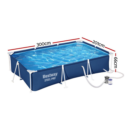 Bestway Swimming Pool 300x201x66cm Steel Frame Above Ground Pools w/ Filter Pump 3300L.