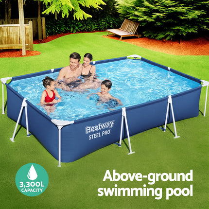 Bestway Swimming Pool 300x201x66cm Steel Frame Above Ground Pools w/ Filter Pump 3300L.