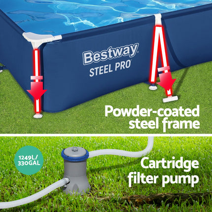 Bestway Swimming Pool 300x201x66cm Steel Frame Above Ground Pools w/ Filter Pump 3300L.