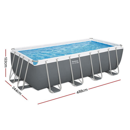 Bestway Swimming Pool Steel Frame Pool Set w/ Filter Pump Ladder Cover 488x244cm.