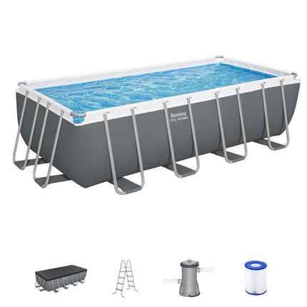 Bestway Swimming Pool Steel Frame Pool Set w/ Filter Pump Ladder Cover 488x244cm.