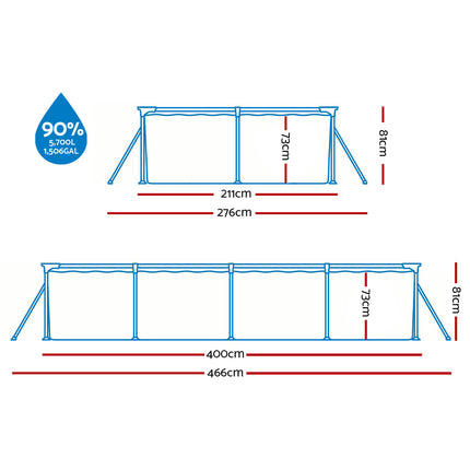 Bestway Swimming Pool 400x211x81cm Steel Frame Above Ground Pools w/ Filter Pump 5700L.
