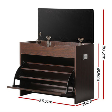 Artiss Shoe Rack Cabinet Bench 3-tier 15 Pairs Walnut.