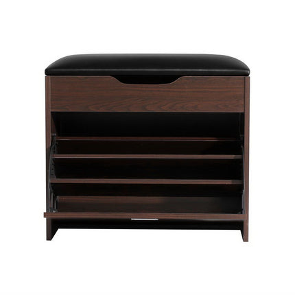 Artiss Shoe Rack Cabinet Bench 3-tier 15 Pairs Walnut.