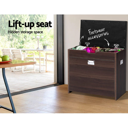 Artiss Shoe Rack Cabinet Bench 3-tier 15 Pairs Walnut.