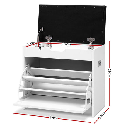 Artiss Shoe Rack Cabinet Bench 3-tier 15 Pairs White.