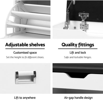 Artiss Shoe Rack Cabinet Bench 3-tier 15 Pairs White.