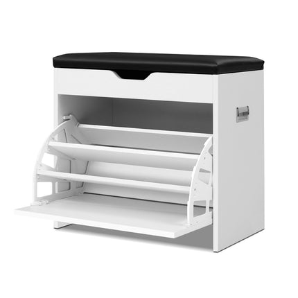 Artiss Shoe Rack Cabinet Bench 3-tier 15 Pairs White.