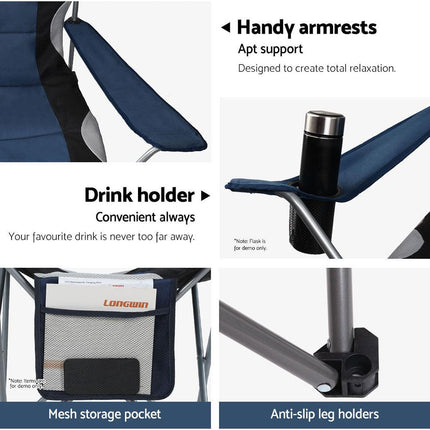 Weisshorn Camping Folding Chair Portable Outdoor Hiking Fishing Picnic Navy 2pcs.