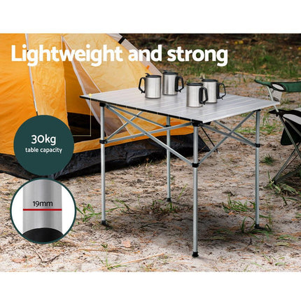 Weisshorn Folding Camping Table 70CM Roll Up Outdoor Picnic BBQ Aluminium Desk.