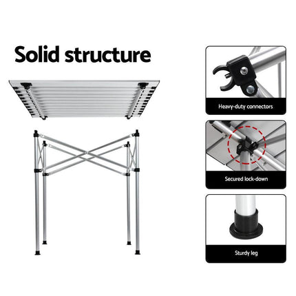 Weisshorn Folding Camping Table 70CM Roll Up Outdoor Picnic BBQ Aluminium Desk.