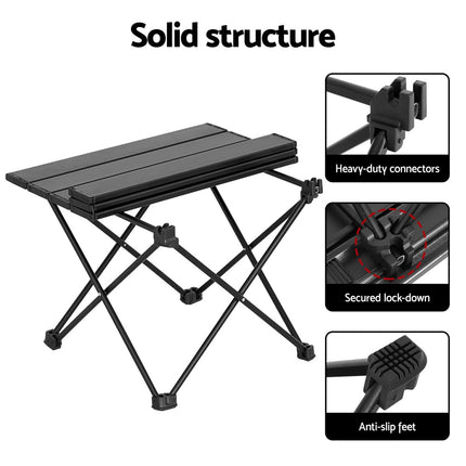 Weisshorn Folding Camping Table 40CM Roll Up Outdoor Picnic BBQ Aluminium Desk.