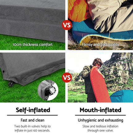 Weisshorn Self Inflating Mattress 10CM Camping Sleeping Mat Air Double Grey.