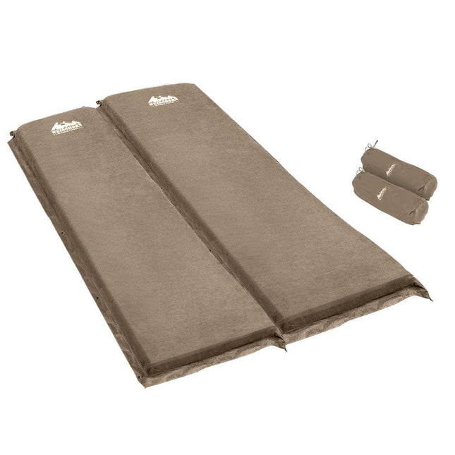 Weisshorn Self Inflating Mattress Camping Sleeping Mat Air Bed Double Set Coffee.