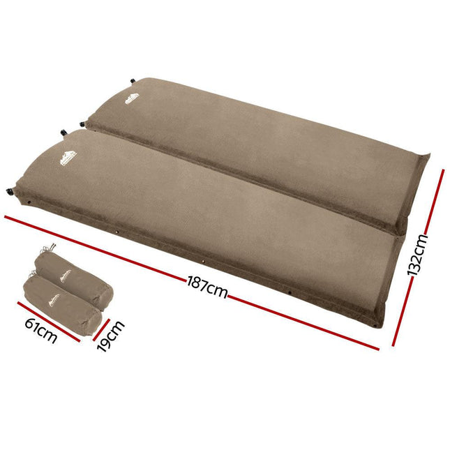 Weisshorn Self Inflating Mattress Camping Sleeping Mat Air Bed Double Set Coffee.