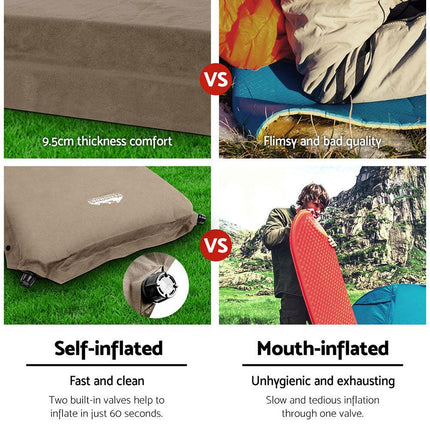 Weisshorn Self Inflating Mattress Camping Sleeping Mat Air Bed Double Set Coffee.