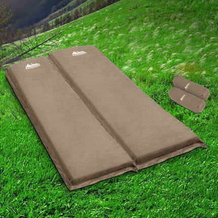Weisshorn Self Inflating Mattress Camping Sleeping Mat Air Bed Double Set Coffee.