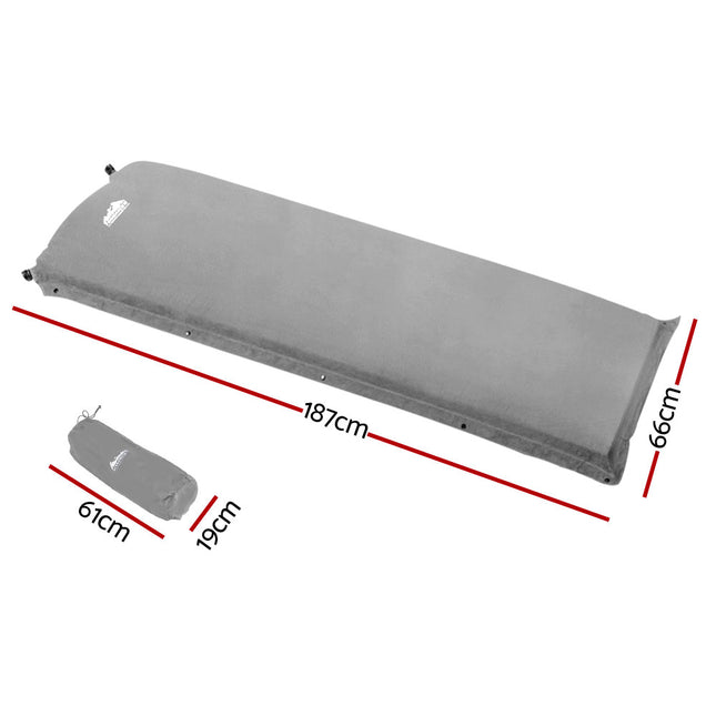 Weisshorn Self Inflating Mattress Camping Sleeping Mat Air Bed Single Grey.