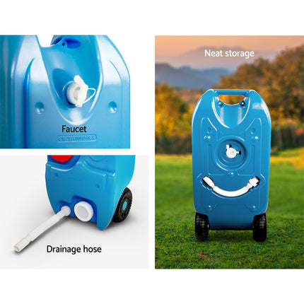 Weisshorn 40L Portable Wheel Water Tank Camping Caravan Storage Blue.