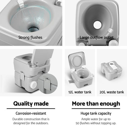 Weisshorn 20L Portable Camping Toilet Outdoor Flush Potty Boating.