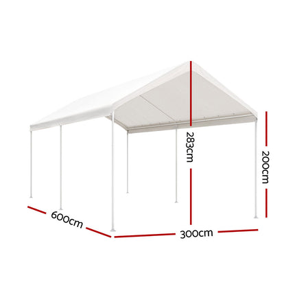 Instahut Carports 3x6m Carport Kits Steel Shelter Gazebo Canopy Garage Portable Garden Shed.