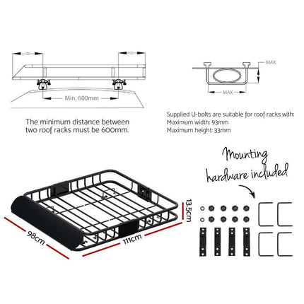 Giantz Universal Car Roof Rack Basket Luggage Vehicle Cargo Carrier 111cm Black.