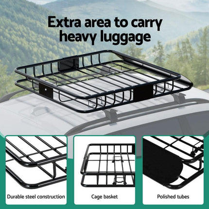 Giantz Universal Car Roof Rack Basket Luggage Vehicle Cargo Carrier 111cm Black.