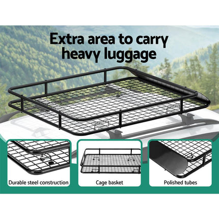 Giantz Universal Car Roof Rack Basket Luggage Vehicle Cargo Carrier 123cm Black.