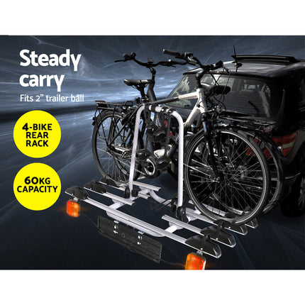 Giantz 4 Bicycle Bike Carrier Rack Car Towbar Hitch Ball Mount Tail light Silver.