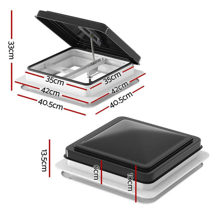 Weisshorn Caravan Roof Vent Hatch RV Skylight Motorhome Camper 350x350mm Black.
