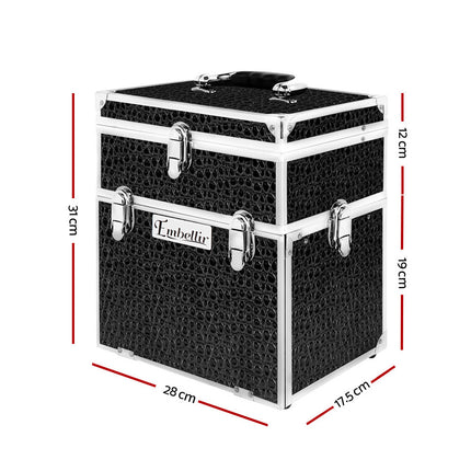 Embellir Portable Cosmetic Beauty Makeup Carry Case with Mirror - Crocodile Black.