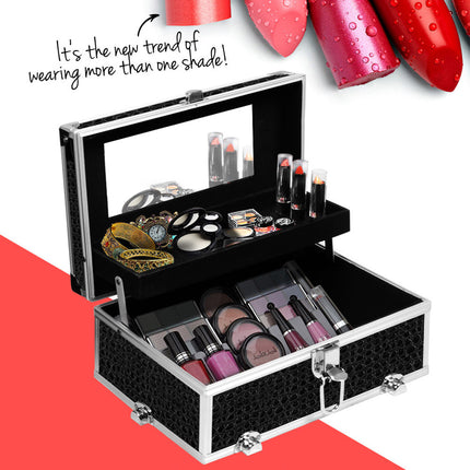 Embellir Portable Cosmetic Beauty Makeup Carry Case with Mirror - Crocodile Black.