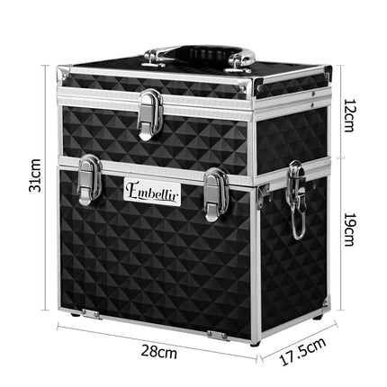 Embellir Portable Cosmetic Beauty Makeup Carry Case with Mirror - Diamond Black.