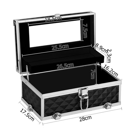 Embellir Portable Cosmetic Beauty Makeup Carry Case with Mirror - Diamond Black.