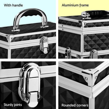 Embellir Portable Cosmetic Beauty Makeup Carry Case with Mirror - Diamond Black.